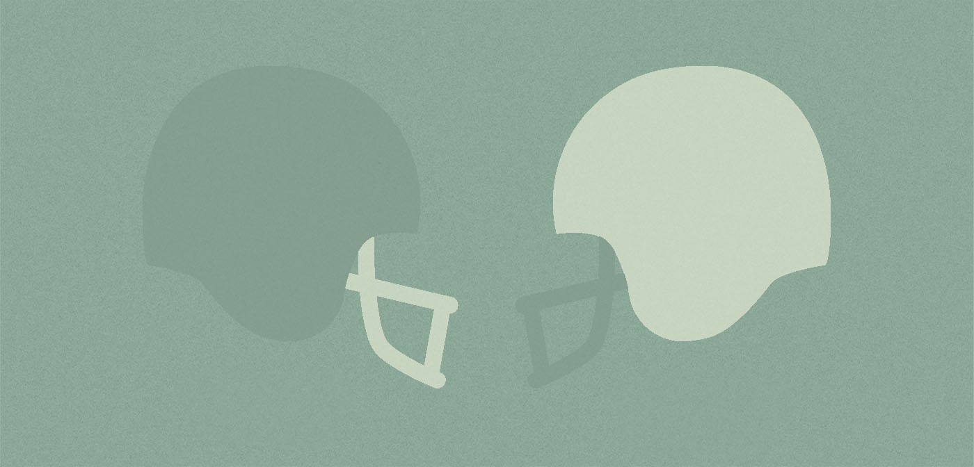 Two football helmets